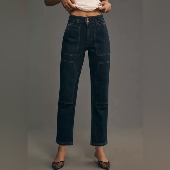 Anthropologie Pilcro The Wanderer Relaxed Fit Mid Rise Blue Denim Jeans Size 24 - Picture 1 of 5